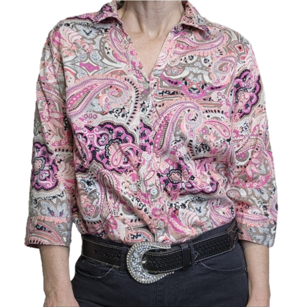 Button down shirt Cotton blend Pink Paisley Size Lp 212 COLLECTION